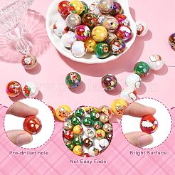 クリスマステーマプリント不透明アクリルビーズ50個  ラウンド  ミックスカラー  16mm  穴：2.2mm&nbsp;OACR-CJ0002-20