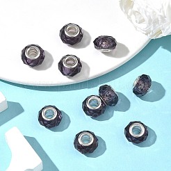 手作りガラスヨーロピアンビーズ  大穴ビーズ  シルバーカラー真鍮コア  暗紫色  14x8mm  穴：5mm&nbsp;LS-X-GPDL25Y-07