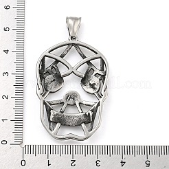 ハロウィーン 304 ステンレス ペンダント  スカルチャーム  アンティークシルバー  46x30x4.5mm  穴：3x8mm&nbsp;STAS-B057-02AS