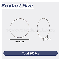 316サージカルステンレスフープピアス金具200個  ワイングラスチャームのパーツ  ステンレス鋼色  30x0.7mm  21ゲージ&nbsp;STAS-HS0001-26E