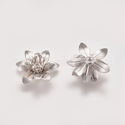 3D真鍮ビーズキャップ  花  マルチ花弁  プラチナ  トレイ：5mm  16x6.5mm  穴：0.8mm&nbsp;KK-G368-04P
