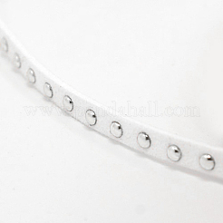 シルバーアルミニウムスタッズフェイクスエードコード  フェイクレース  ホワイト  5x2mm  約20ヤード/ロール&nbsp;LW-D004-03-S