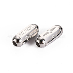 変色しにくい304ステンレススチールビーズ  ワードファッションと楕円形  ステンレス鋼色  15x6.5x6mm  穴：2.5mm&nbsp;STAS-S116-300P