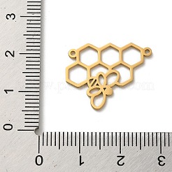304ステンレススチールコネクタチャーム  レーザー切断  ハチの巣とハチのリンク  18KGP本金メッキ  17.5x22x1mm  穴：1.2mm&nbsp;STAS-O005-03G