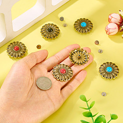 6個3色の菊合金、樹脂装飾リベット付き  財布用  バッグ  革工芸装飾  アンティークブロンズ  ミックスカラー  29.5x11mm  穴：2.3mm  2個/カラー&nbsp;BUTT-TA0001-30