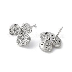 Clover Brass Micro Clear Cubic Zirconia Stud Earrings&nbsp;KK-S516-05P
