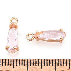 カット加工ガラスペンダント  金色の真鍮のオープンバックセッティング  ティアドロップ  フラミンゴ  14.5x4.5x4mm  穴：1.2mm&nbsp;X1-GLAA-T010-004H
