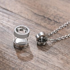 変色しにくい304ステンレススチールとガラス製の柱型骨壺ペンダントネックレス  男性女性のためのメモリアルジュエリー  ステンレス鋼色  23.62インチ（60cm）&nbsp;BOTT-PW0002-003B-P