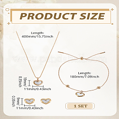 ハートステンレススチール＆天然シェルペンダントネックレス＆スタッドピアス＆チャームブレスレットセット（女性用）  ゴールドカラー  400mm&nbsp;SJEW-LP0001-95