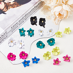 10ペア10スタイル合金3Dフラワースタッドピアス  ミックスカラー  22~28.5x25~26mm  1ペア/スタイル&nbsp;EJEW-FI0001-92