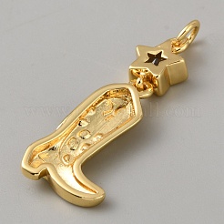真鍮製マイクロパヴェキュービックジルコニアペンダント  靴  丸カン付き  18KGP本金メッキ  33.5x13x4mm  穴：3mm&nbsp;KK-WH0062-252B-G