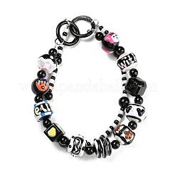 手描きのアクリルとエナメルビーズ  漫画  ラウンド  ブラック  17.5x18.5x15mm  穴：2.8mm&nbsp;MACR-K354-22
