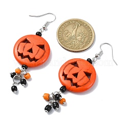 ハロウィン かぼちゃ 合金 樹脂 ペンダント ダングル イヤリング  ガラスシードビーズで  プラチナ  5.2x2.5cm&nbsp;EJEW-JE06103