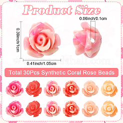 30個6色合成珊瑚ビーズ  染め  花  ミックスカラー  10x10.5x8mm  穴：1mm  5個/カラー&nbsp;GG-YW9D8D-02