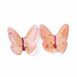 クリア樹脂カボション  金箔  蝶  鮭色  37~38x38~42x3.5~4mm&nbsp;RESI-L036-10B-09