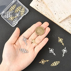 16個 4スタイル 201ステンレススチールリンク  花  ゴールデン·ステンレス鋼色  27~29x12~15x0.7~0.8mm  穴：1mm  4個/スタイル&nbsp;STAS-YW0003-51