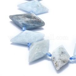 天然石アクアマリンビーズ連売り  多面カット  菱形  21~32x10~18x5~7mm  穴：0.6~0.8mm  約20~25個/連  15インチ〜15.7インチ（38~40cm）&nbsp;G-O179-H26