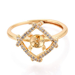 Rhombus Brass Micro Pave Clear Cubic Zirconia Cup Peg Ring Settings&nbsp;KK-T076-10G
