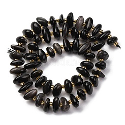 天然石オブシディアンビーズ連売り  多面カット  ロンデル  10x8x5mm  穴：0.8mm  約57個/連  15.55''（39.5センチメートル）&nbsp;G-RM250109-A5