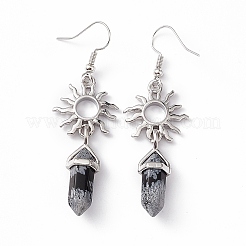 Natural Snowflake Obsidian Bullet with Sun Dangle Earrings&nbsp;EJEW-I276-01P-03