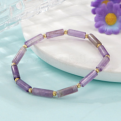 Natural Amethyst Column Beaded Stretch Bracelets with Brass Beads&nbsp;WH3970