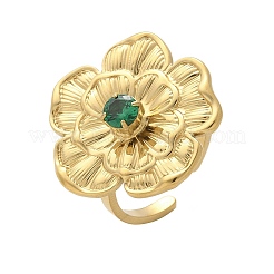 女性用304ステンレススチールカフリング  花  キュービックジルコニア付き  18KGP本金メッキ  26.5x26mm  内径：18.5mm&nbsp;RJEW-D302-03G-13