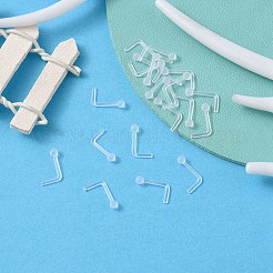アクリル製L字型鼻リング  彼女のためのピアスボディジュエリー  ホワイト  8.5x5.5x2mm  ピン：0.7mm&nbsp;AJEW-YW0001-06A