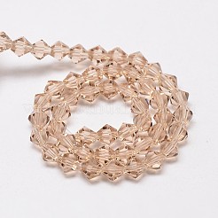 模造オーストリアクリスタルダブルコーンガラスビーズ連売り  グレードAA  多面カット  桃パフ  4x4mm  穴：0.8~1mm  約75~78個/連  28~29cm&nbsp;GLAA-F029-4x4mm-12