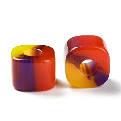 樹脂の大きな穴のヨーロッパのビーズ  正方形  きいろ  11.5~12x15~15.5x15~15.5mm  穴：6mm&nbsp;RESI-U009-02A-01