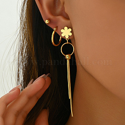 ステンレススチールのレトロな中国風の花柄タッセルピアスセット  ゴールドカラー  94x15~5mm&nbsp;OC2286