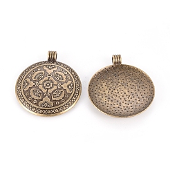 Tibetan Style Flat Round with Flower Alloy Big Pendants&nbsp;TIBEP-Q056-15AB-NR