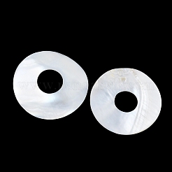 天然石シェルビッグサイズペンダントトップ  ドーナツ/円盤チャーム  貝殻色  47~72x2~3mm  穴：17~19mm&nbsp;SHEL-L014-03