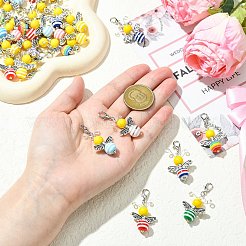 30個のストリップ樹脂と染色合成ターコイズの蜂のペンダント装飾  合金製カニカン付き  アンティークシルバー＆プラチナ  ミックスカラー  42mm&nbsp;HJEW-CJ00096