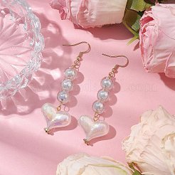 アクリル ダングル イヤリング  304ステンレススチールピアスフック付き  ラウンドとハート  ライトスチールブルー  72.5x22.5mm&nbsp;EJEW-JE05913-02