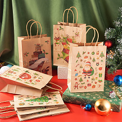 8Pcs 8 Styles Christmas Theme Printed Kraft Paper Bags with Handles&nbsp;ABAG-TA0001-59