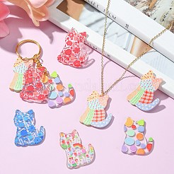 15色透明アクリルペンダント5個。  花と猫の形  ミックスカラー  38x28x2.5mm  穴：1.5mm  3個/カラー&nbsp;ENAM-SZ0004-28