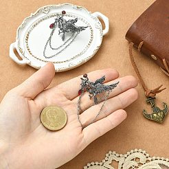 2Pcs Gothic Style Crow with Rose Alloy Rhinestone Hanging Chain Brooches&nbsp;JEWB-CJ0003-45