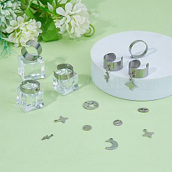 月と星と稲妻のステンレススチールチャームカフリング作りキット（DIY）  ステンレス鋼色  8~16x1~9mm  穴：1.4mm&nbsp;DIY-FI0001-01