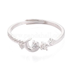 925 Sterling Silver Micro Pave Clear Cubic Zirconia Adjustable Finger Rings for Women&nbsp;STER-N016-144S