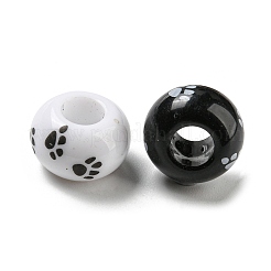 アクリルビーズ-プリント  ロンデル  ブラック＆ホワイト  足跡  13.5x8.5mm  穴：5.5~5.6mm&nbsp;OACR-E031-04A