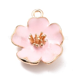 合金エナメルチャーム  ハイビスカスの花  ライトゴールド  ピンク  23x19.5x6mm  穴：2mm&nbsp;ENAM-E361-01KCG-01