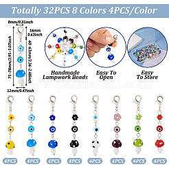 32Pcs 8 Colors Handmade Evil Eye Lampwork Pendant Decoration&nbsp;HJEW-TA0001-10