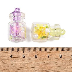 光るガラスとプラスチックのペンダント  ボトルチャーム  暗闇で光る  ミックスカラー  27x15mm  穴：1.8mm&nbsp;GLAA-G129-05