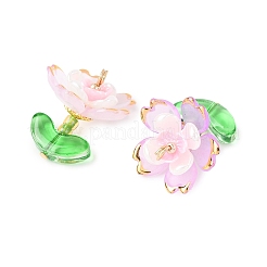 透明なアクリルパーツ  ガラスシードビーズで  花  ゴールドライン入り  蘭  20.5x18x18.5mm  穴：1.8mm&nbsp;PALLOY-MZ00823-04