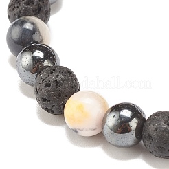 Gemstone & Lava Rock & Synthetic Hematite Round Beaded Stretch Bracelet&nbsp;BJEW-JB07972
