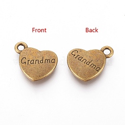 合金のチベット風チャーム  ワードgrandmaを刻まれたハート  カドミウムフリー＆ニッケルフリー＆鉛フリー  アンティークブロンズ  16x17x3mm  穴：2mm&nbsp;X-TIBEP-5408-AB-FF