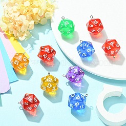 オペークアクリルパーツ  プラチナメッキ鉄パーツ  多面カット  多面体サイコロ  D20  ミックスカラー  27.5x20x20mm  穴：2mm  約10個/袋&nbsp;MACR-YW0003-01