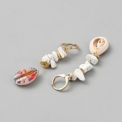 合金シェル型フレンチフックピアス  天然なシェルと  宝石チップビーズ  ゴールドカラー  62x13.5mm&nbsp;EJEW-WH0004-194B