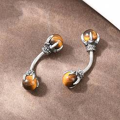 316 Stainless Steel Dragon Claw with Natural Stone Ball Curved Barbell Belly Rings&nbsp;AJEW-C044-06AS-01