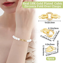 6 Sets Brass Micro Pave Clear Cubic Zirconia Fold Over Clasps&nbsp;KK-BBC0005-73